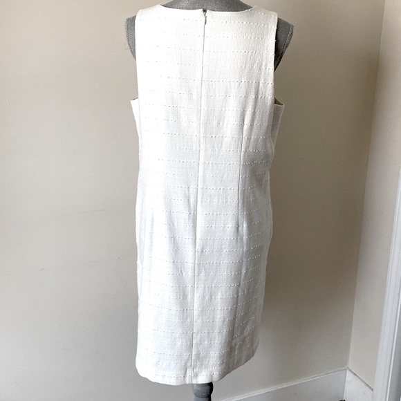 Loft Sleeveless Textured Tweed V Neck Cotton Shift Career Dress White Size 8 - Picture 5 of 16